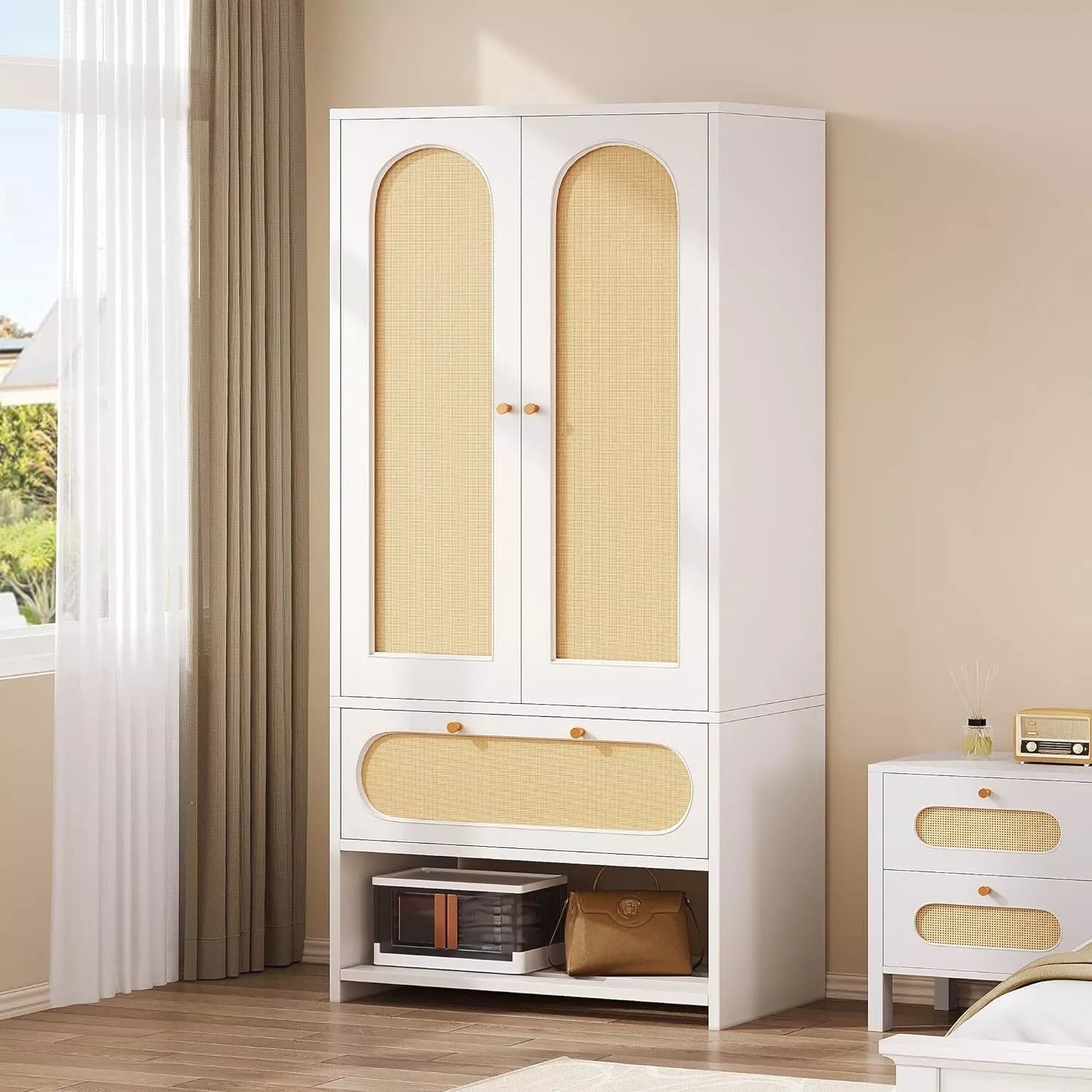 Rattan Wardrobe with Large Drawer