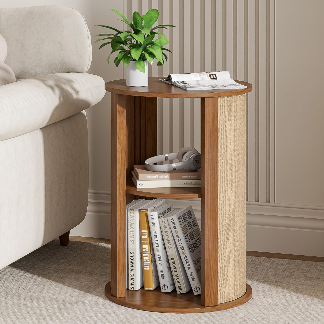Walnut Round Side Table