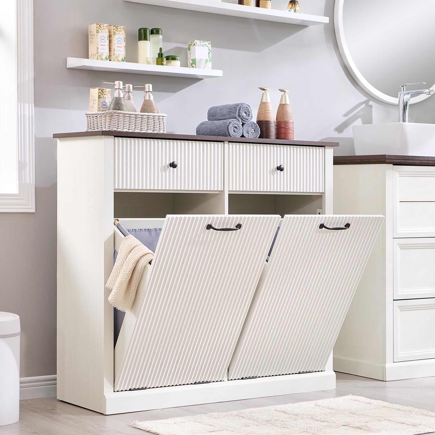Modern Double Tilt-Out Laundry Hamper Cabinet