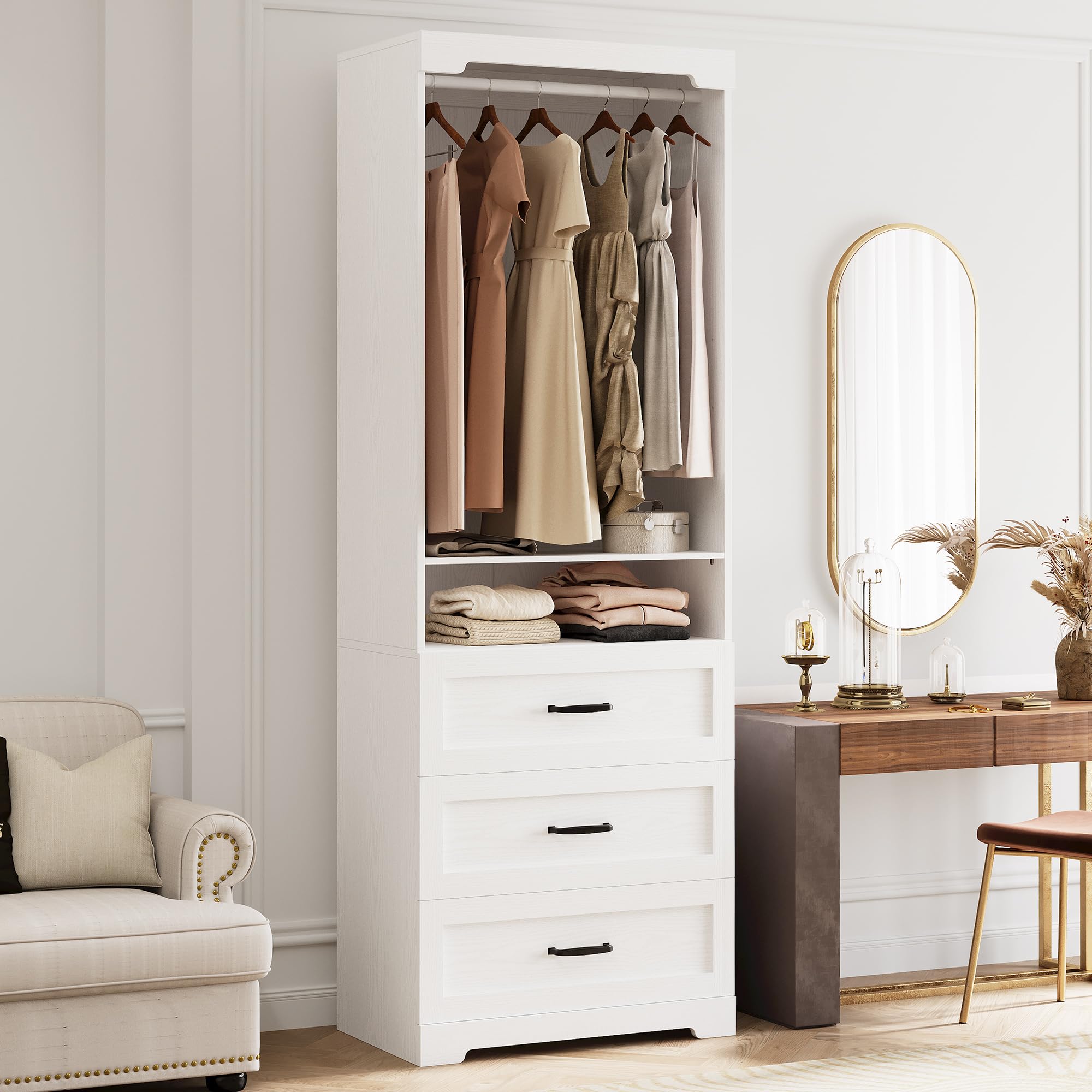 Freestanding Closet System with 3 Wood Drawers