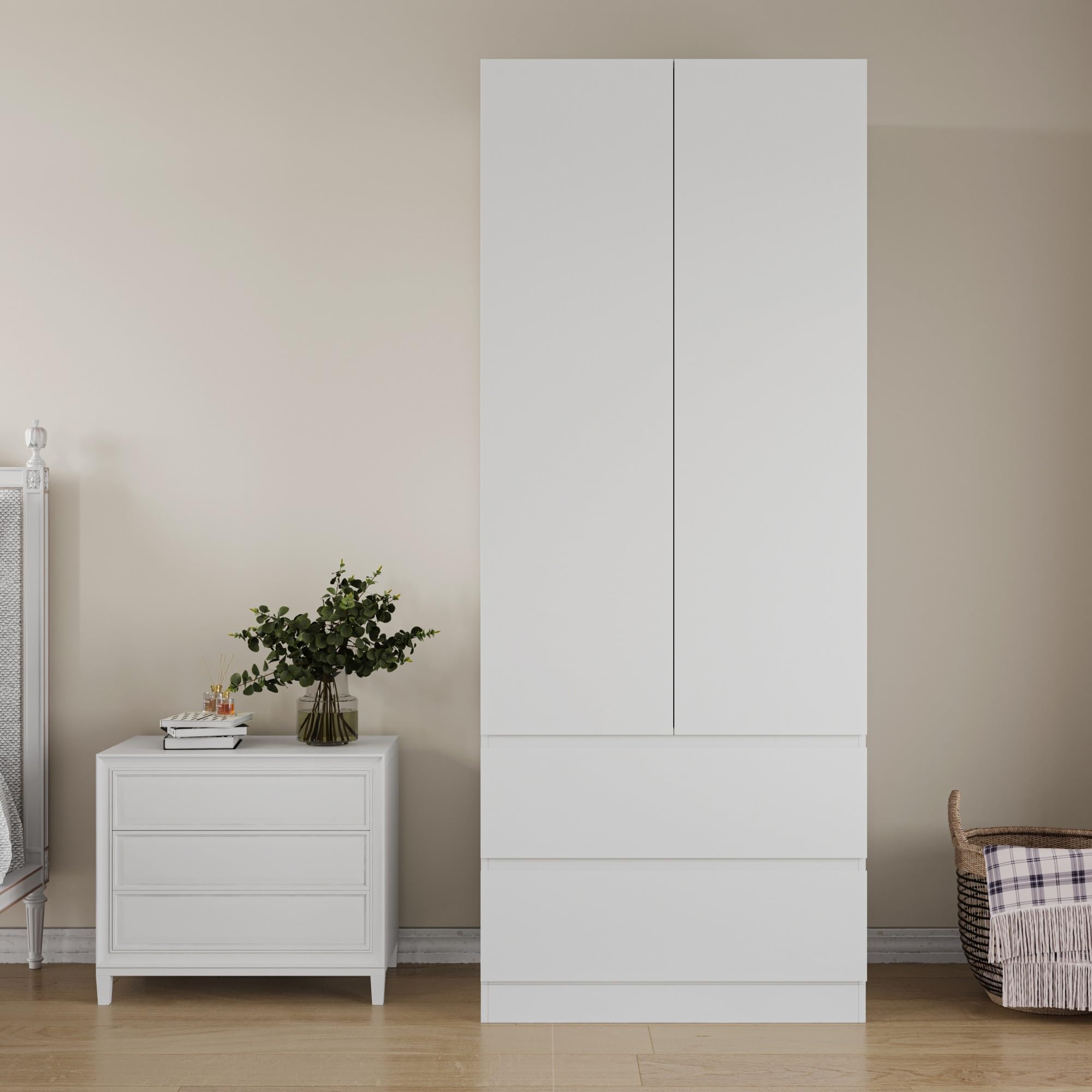 Armoire Wardrobe Closet with 2 Doors & 2 Drawers