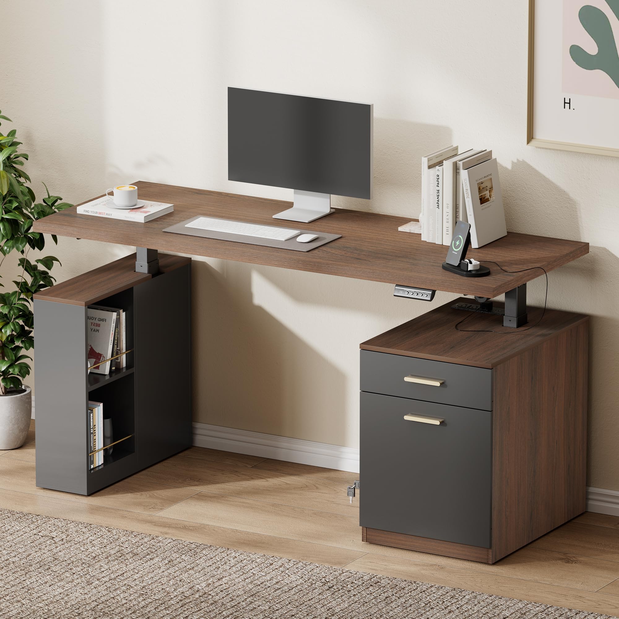 Electric Standing Desk with Drawers