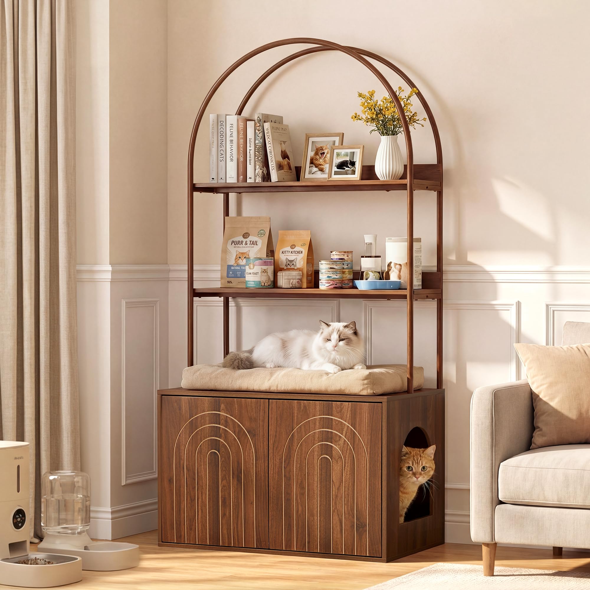 Cat Litter Box Enclosure with 2-Tier Shelves