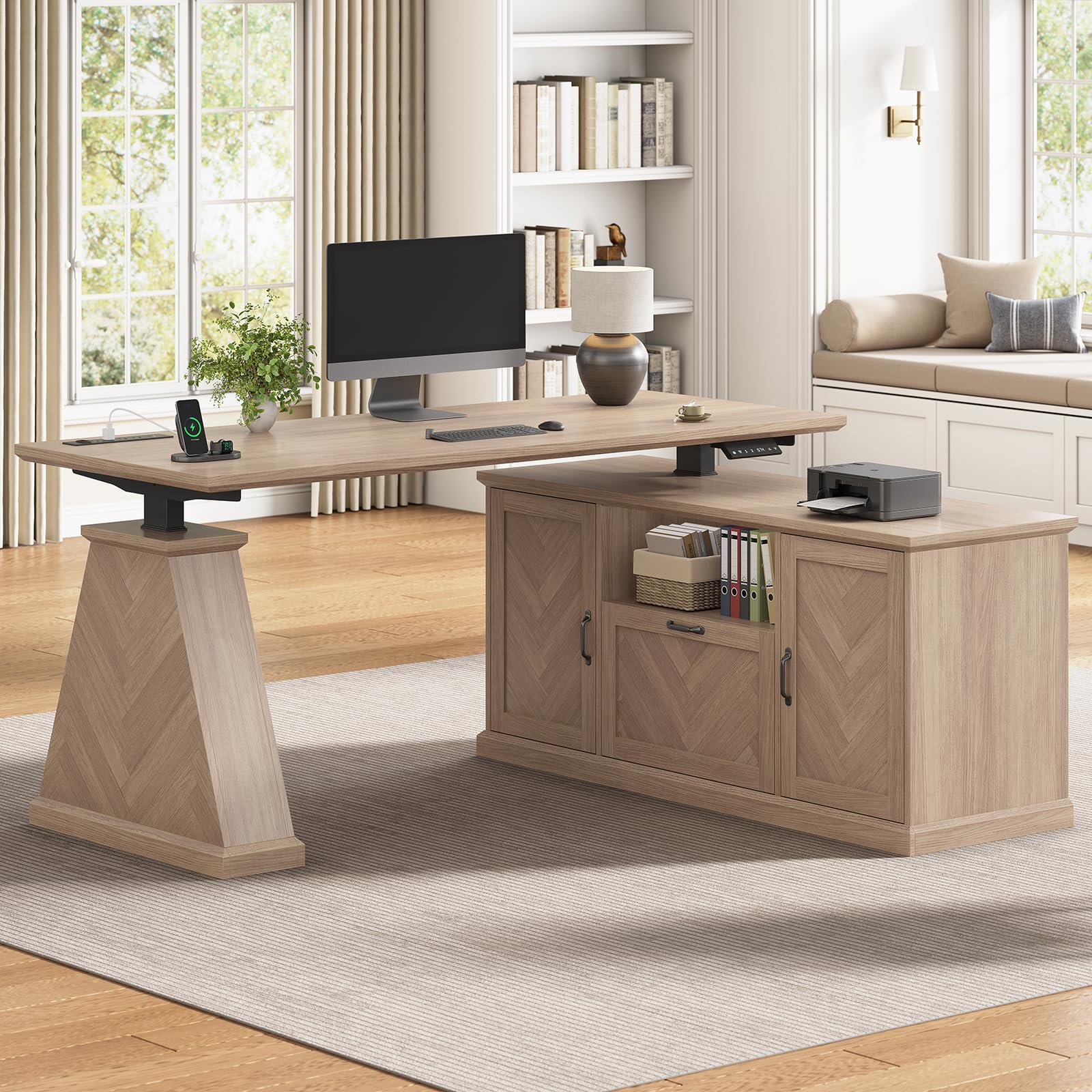 Farmhouse L Shaped Electric Standing Desk
