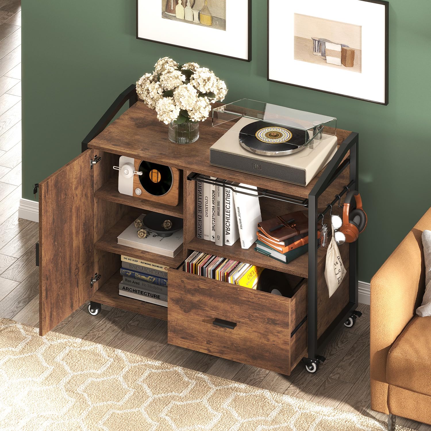 Mobile Lateral File Cabinet with Drawer