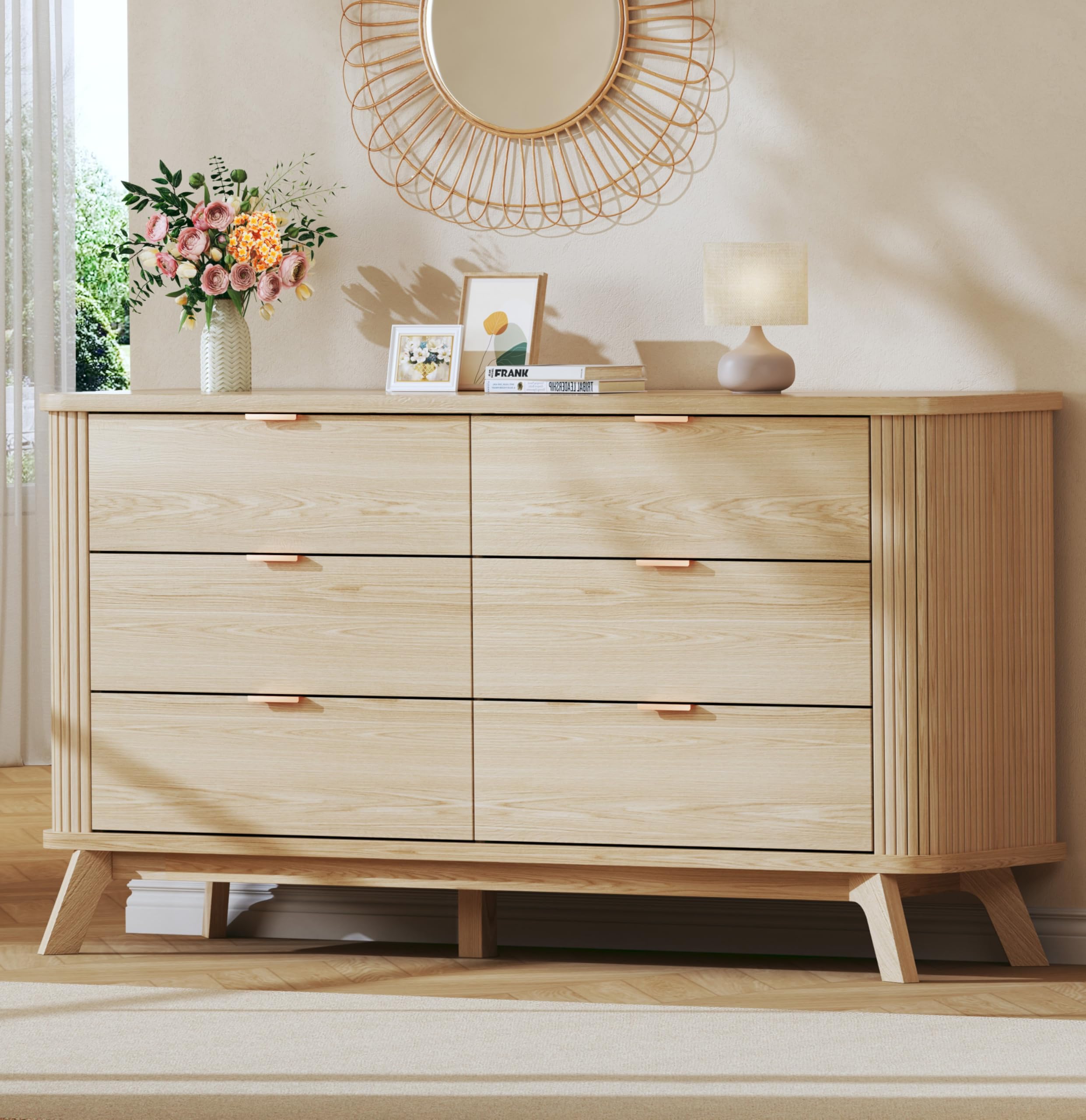Wide Fluted 6 Drawers Dresser