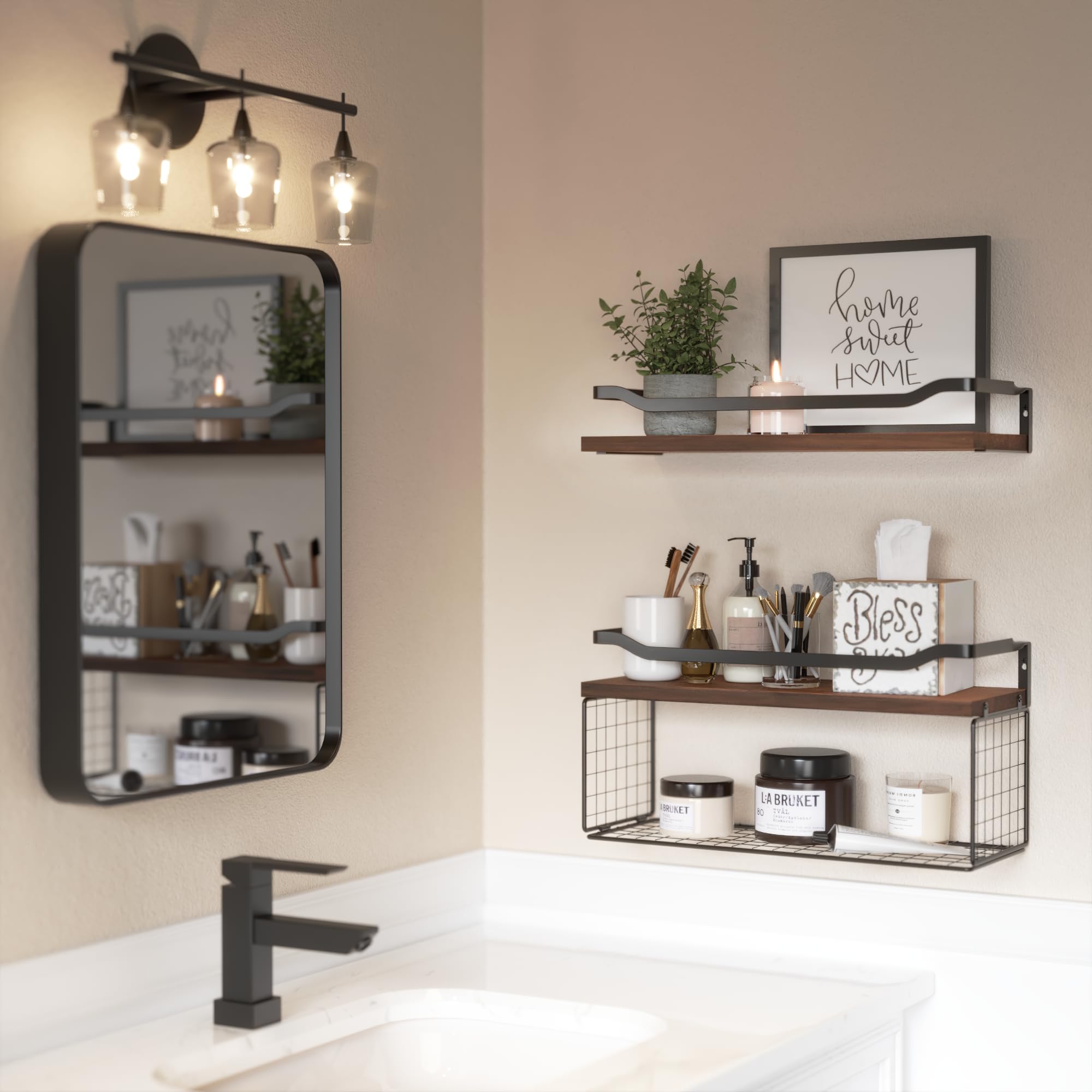 Floating Shelves with Wire Storage Basket_复制