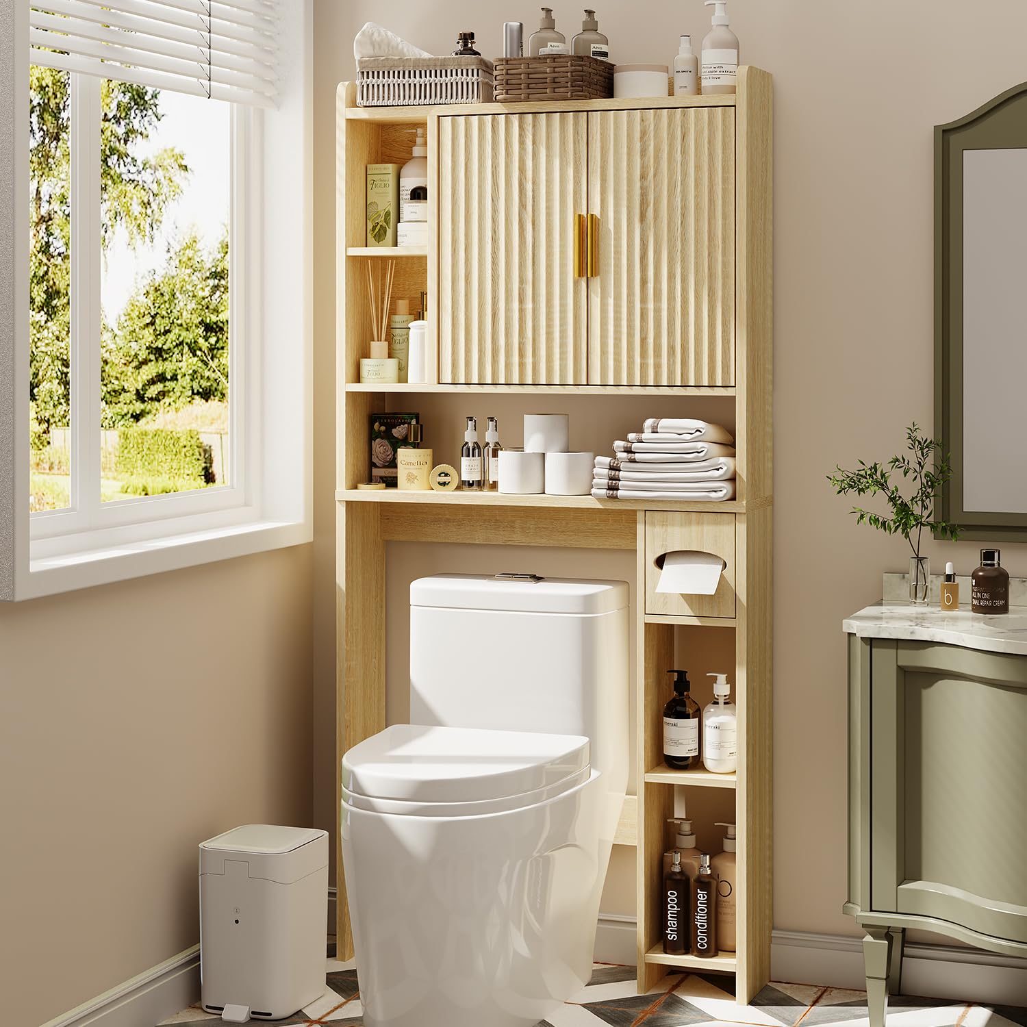 Fluted Over The Toilet Storage Cabinet