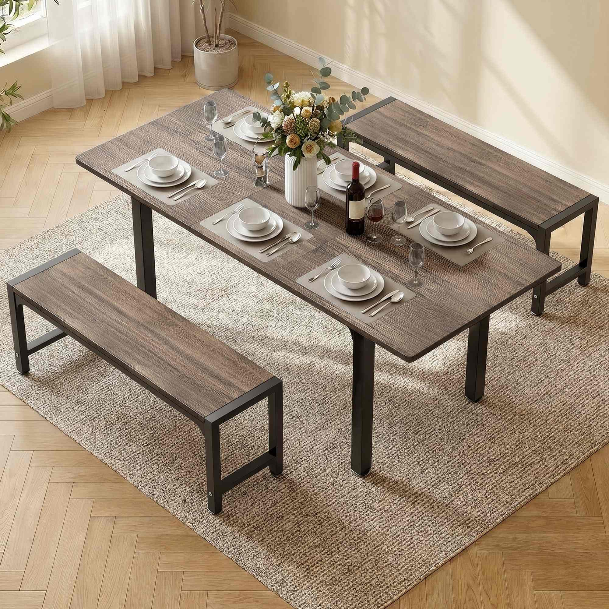 Large Extendable Dining Table Set