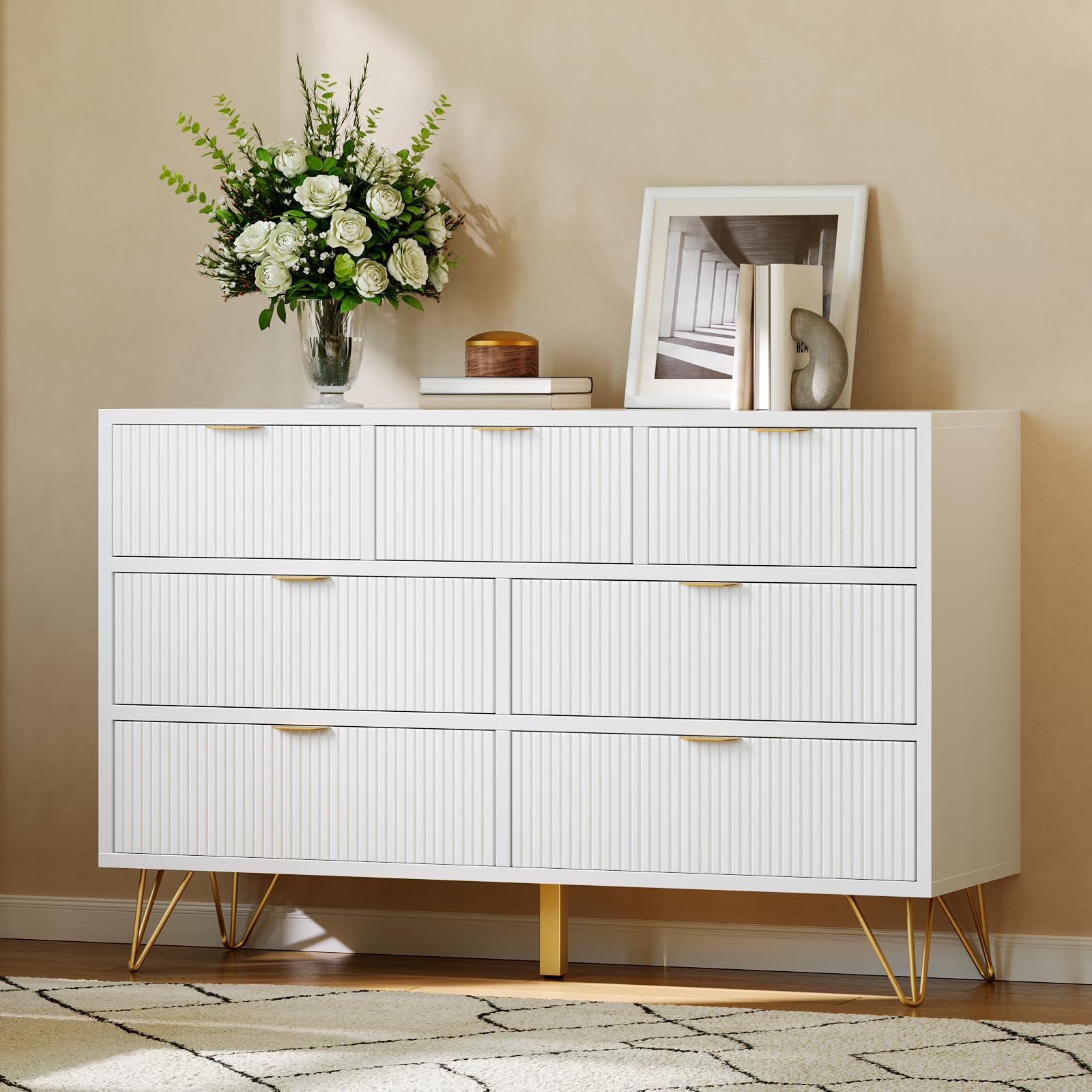 Wide Modern White Dresser