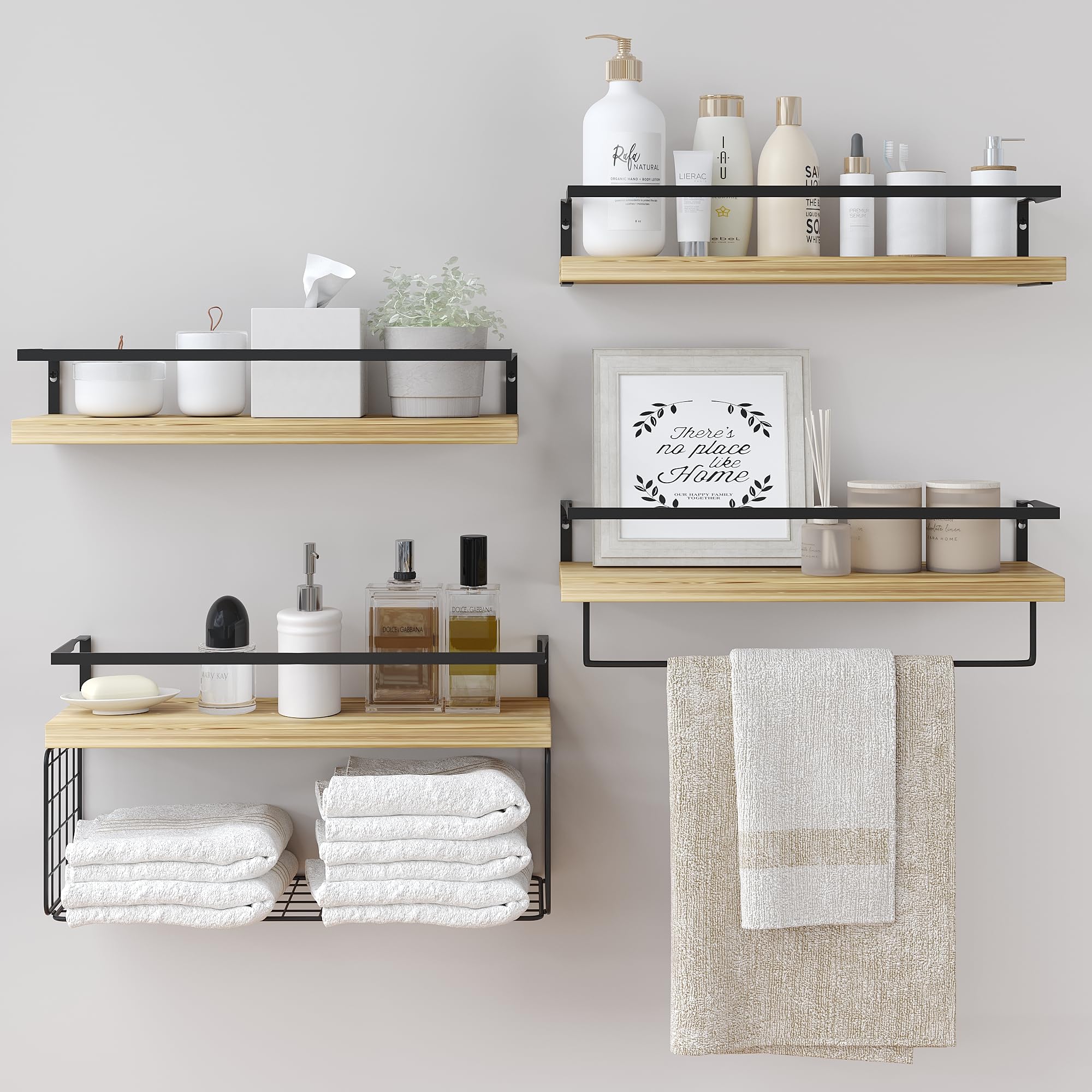 Wood Floating Shelves Wall Mounted - 4+1