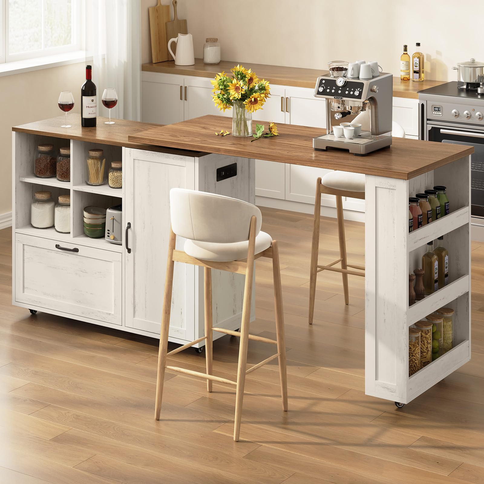 Rolling Kitchen Island with 360° Swivel Table & Power Outlet_复制