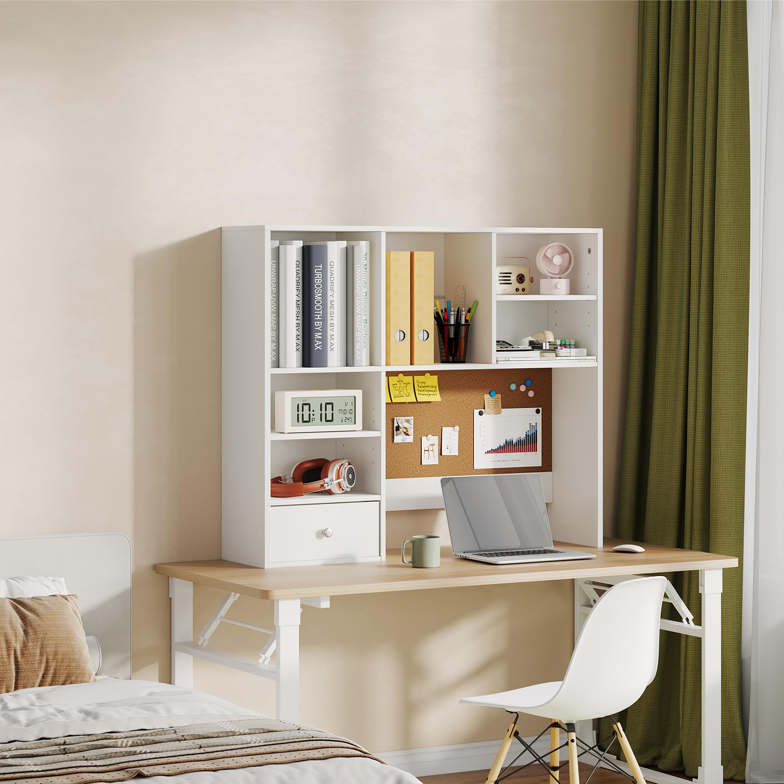  Desk Hutch with Cork Board for Photos and Reminders