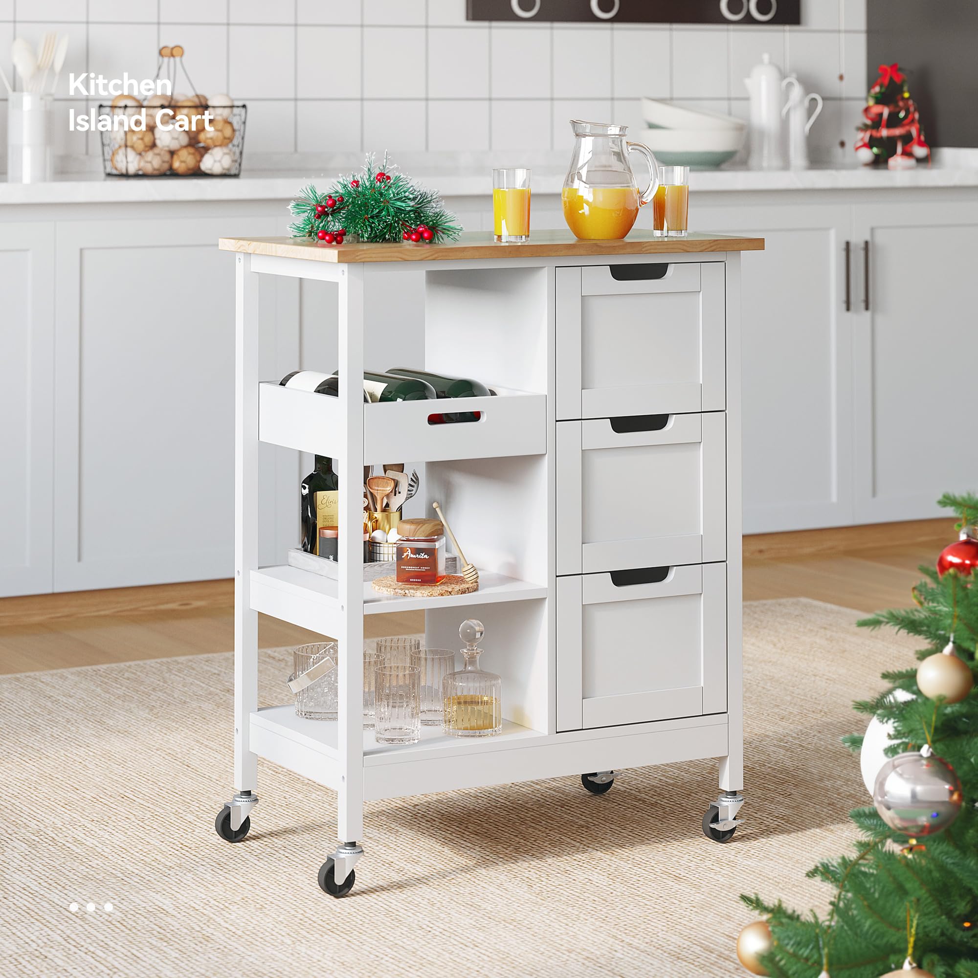 Small Solid Wood Top Kitchen Island Cart