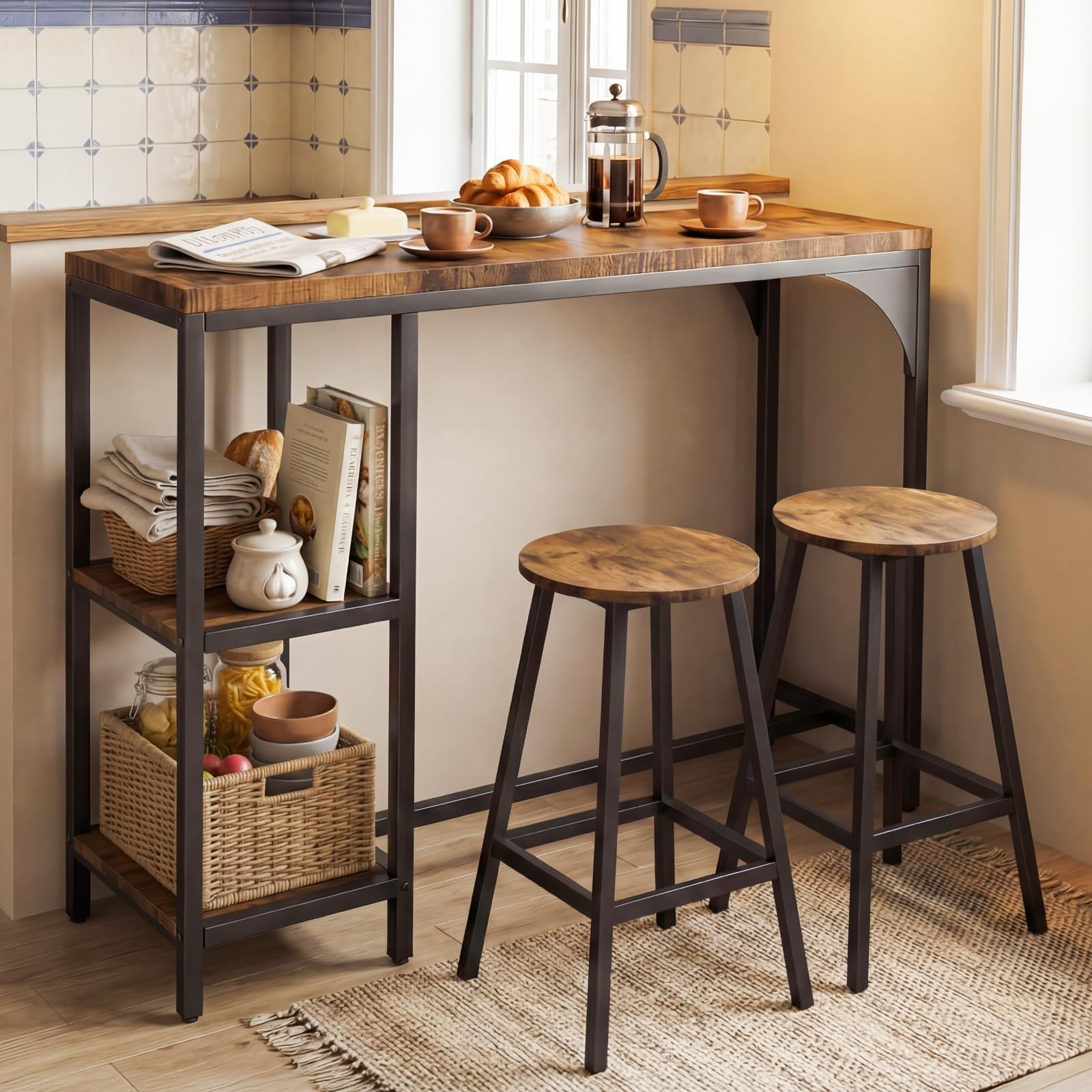 Small Breakfast Dining Table and 2 Bar Stools Set