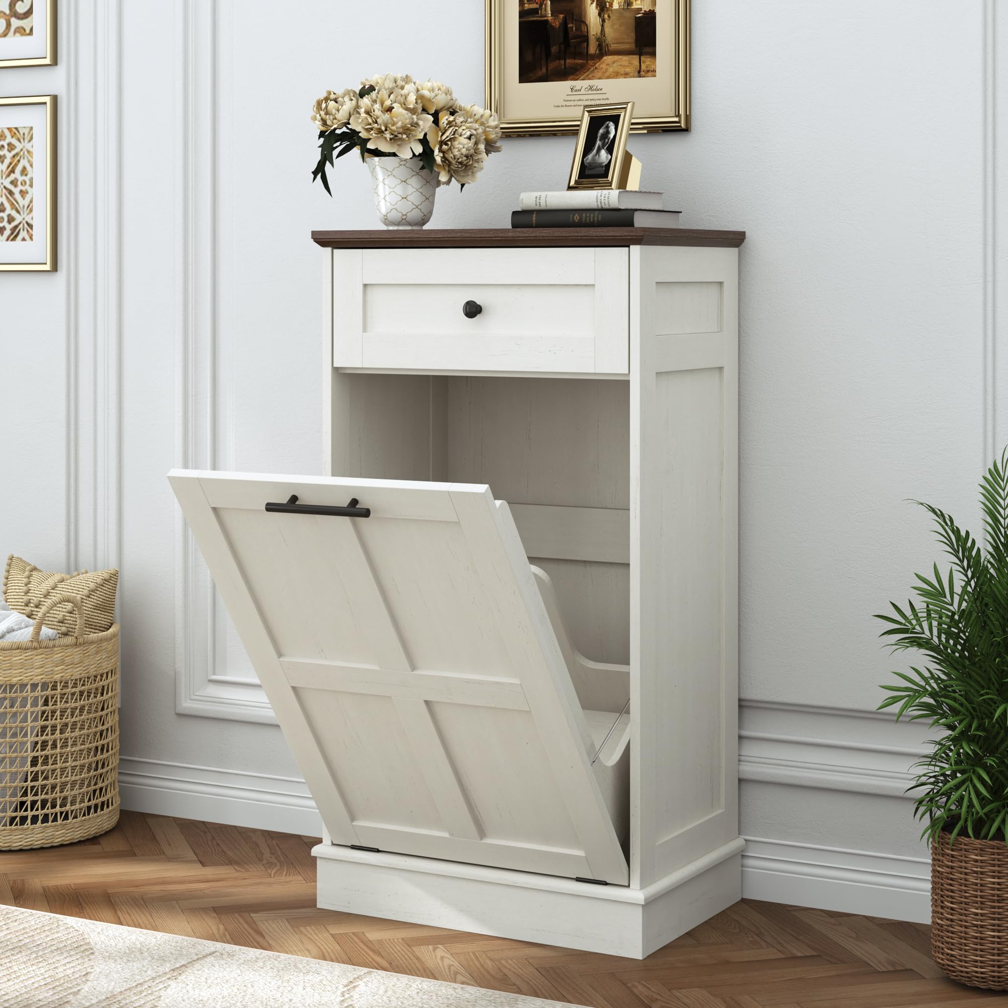 Farmhouse Tilt-Out Trash Can Cabinet