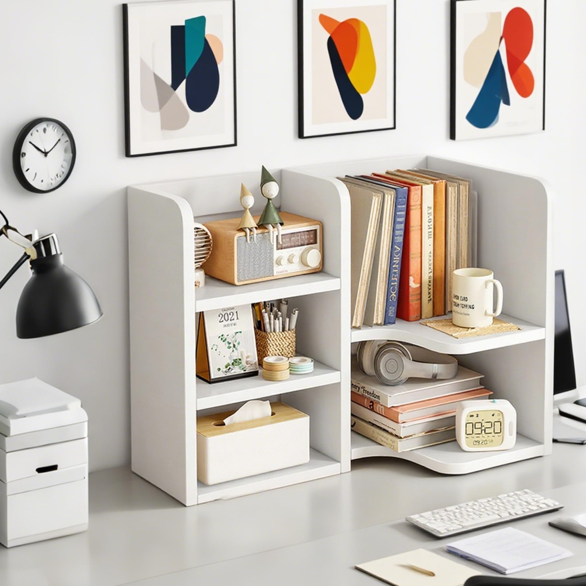 Small Bookshelf,Wooden Desk Hutch Desk Organizers