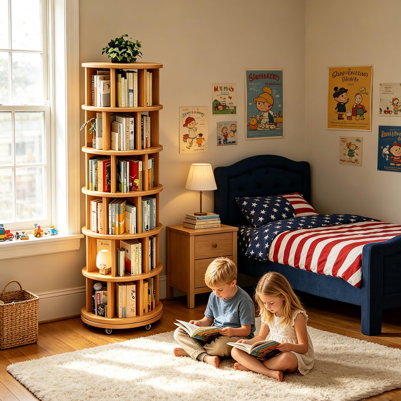 6-Tier Rotating Bookshelf for Small Space