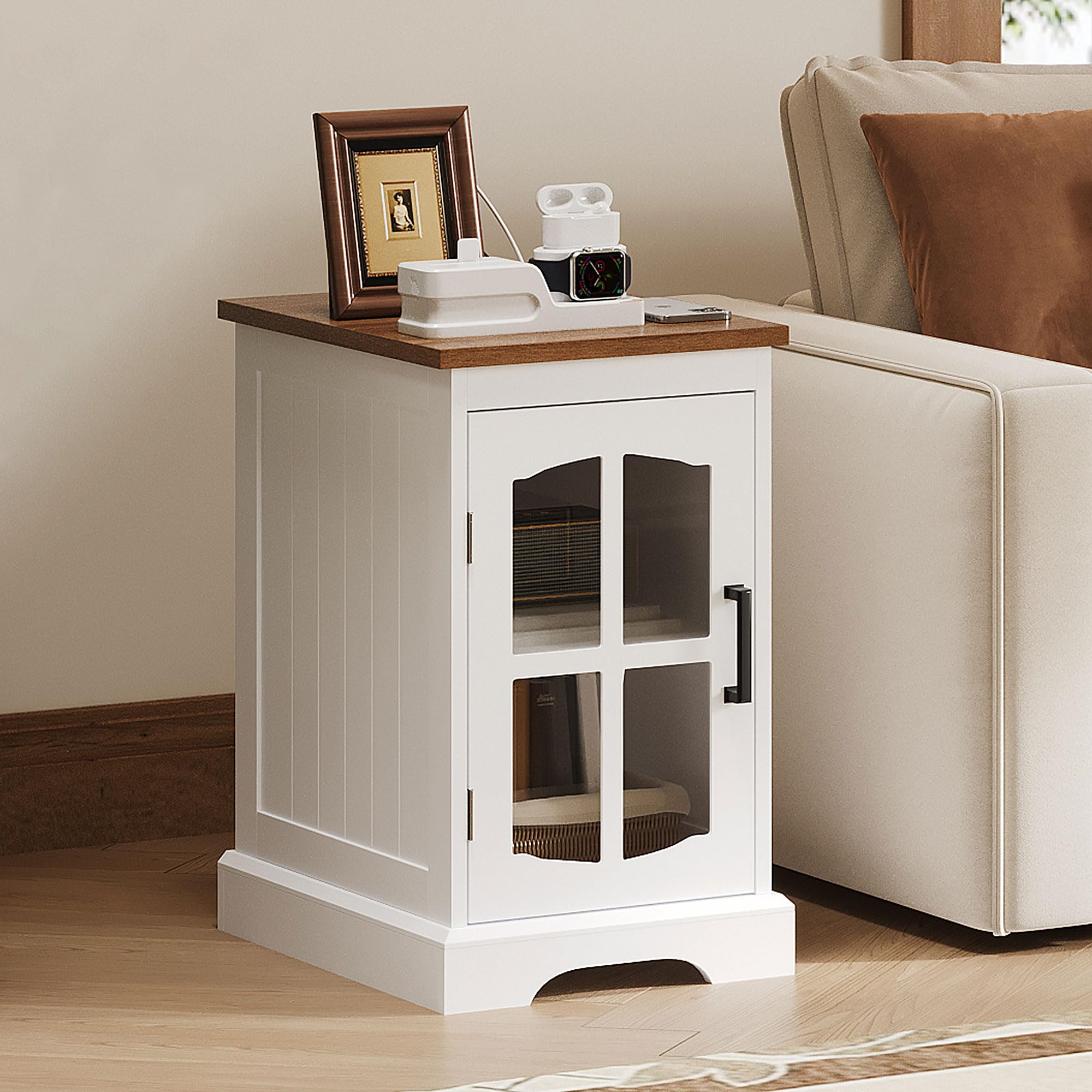  Farmhouse End Table Set of 2 with Charging Station