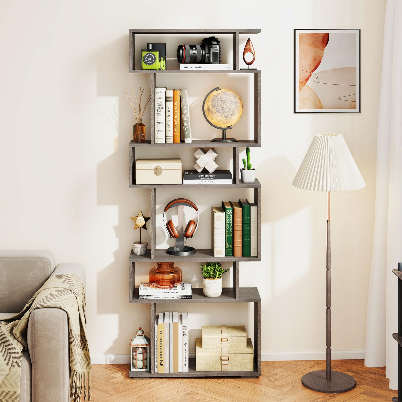 6-Tier Geometric Bookshelf Set of 2