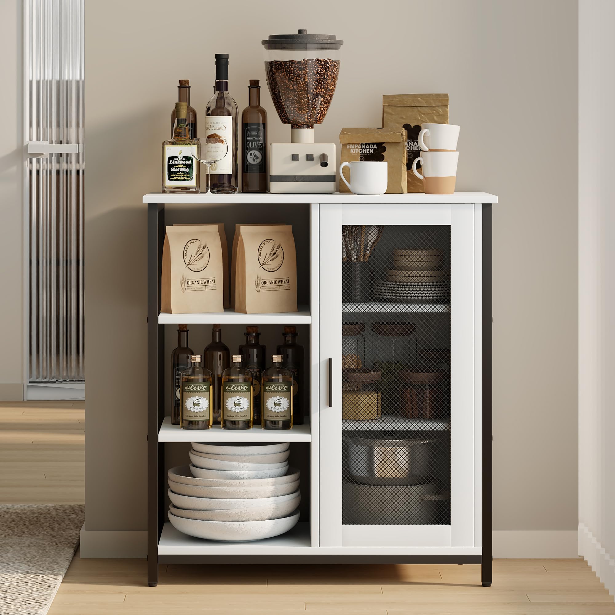 Coffee Bar Cabinet with Adjustable Shelves and Door