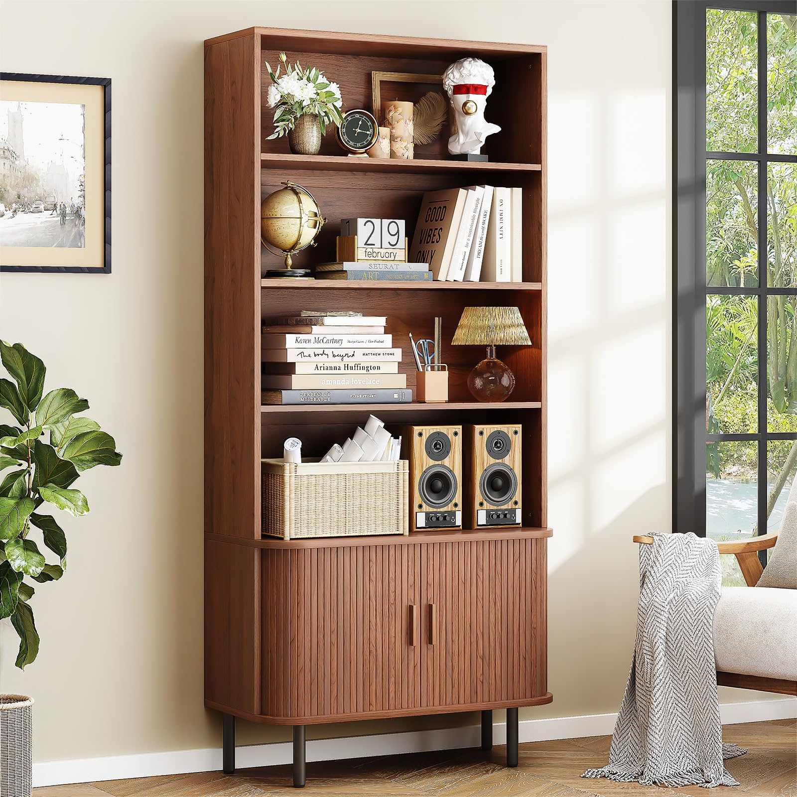 4-Tier Bookcase with Storage Cabine