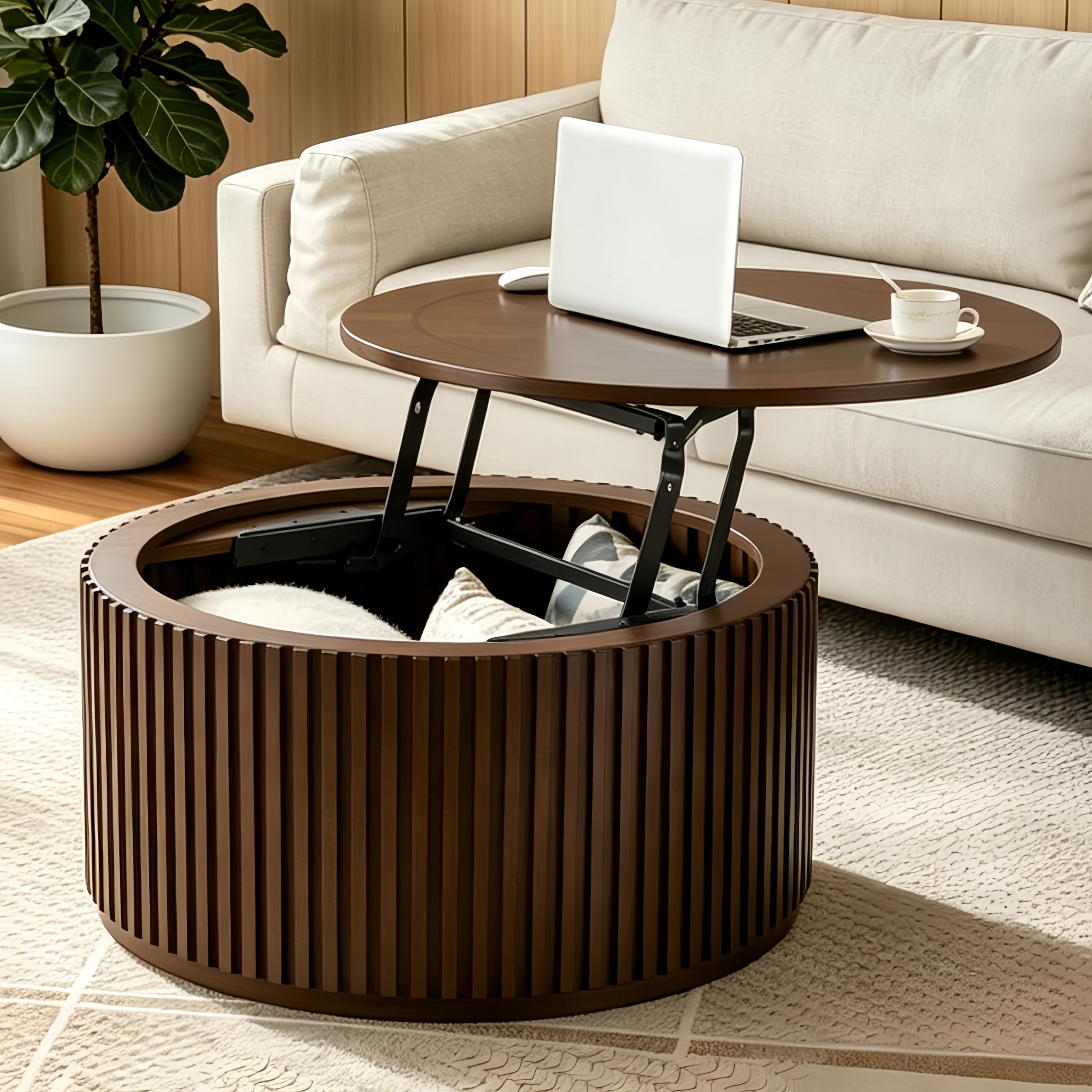 Round Lift Top Coffee Table with Storage