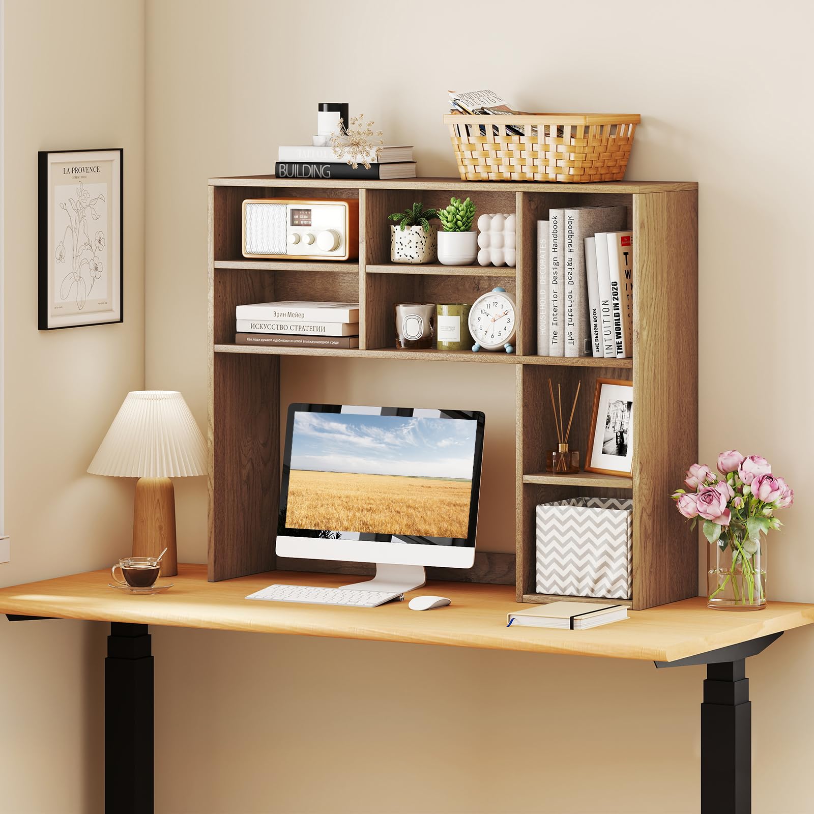 3-Tier Desk Hutch with 7 Shelves for Computer Desk
