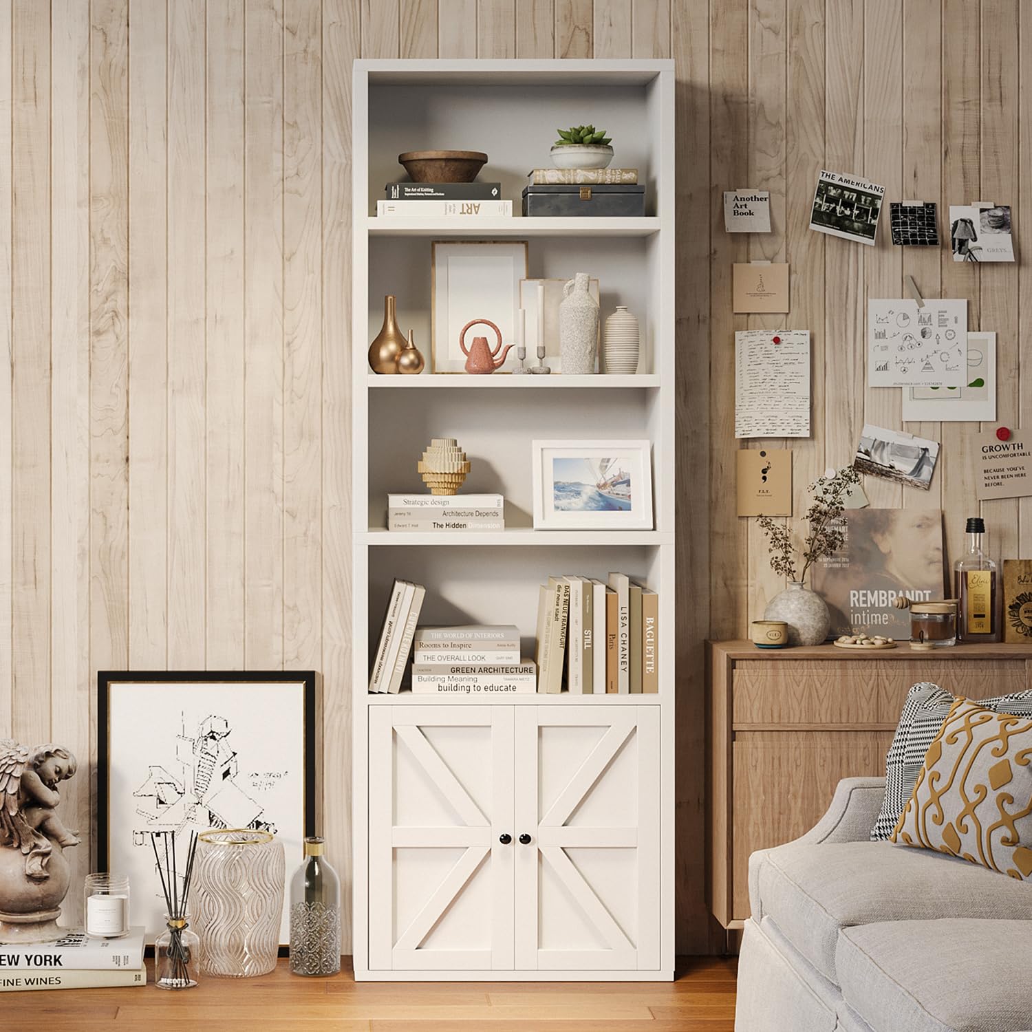 Tall Wooden Bookshelf&Bookcase with Doors