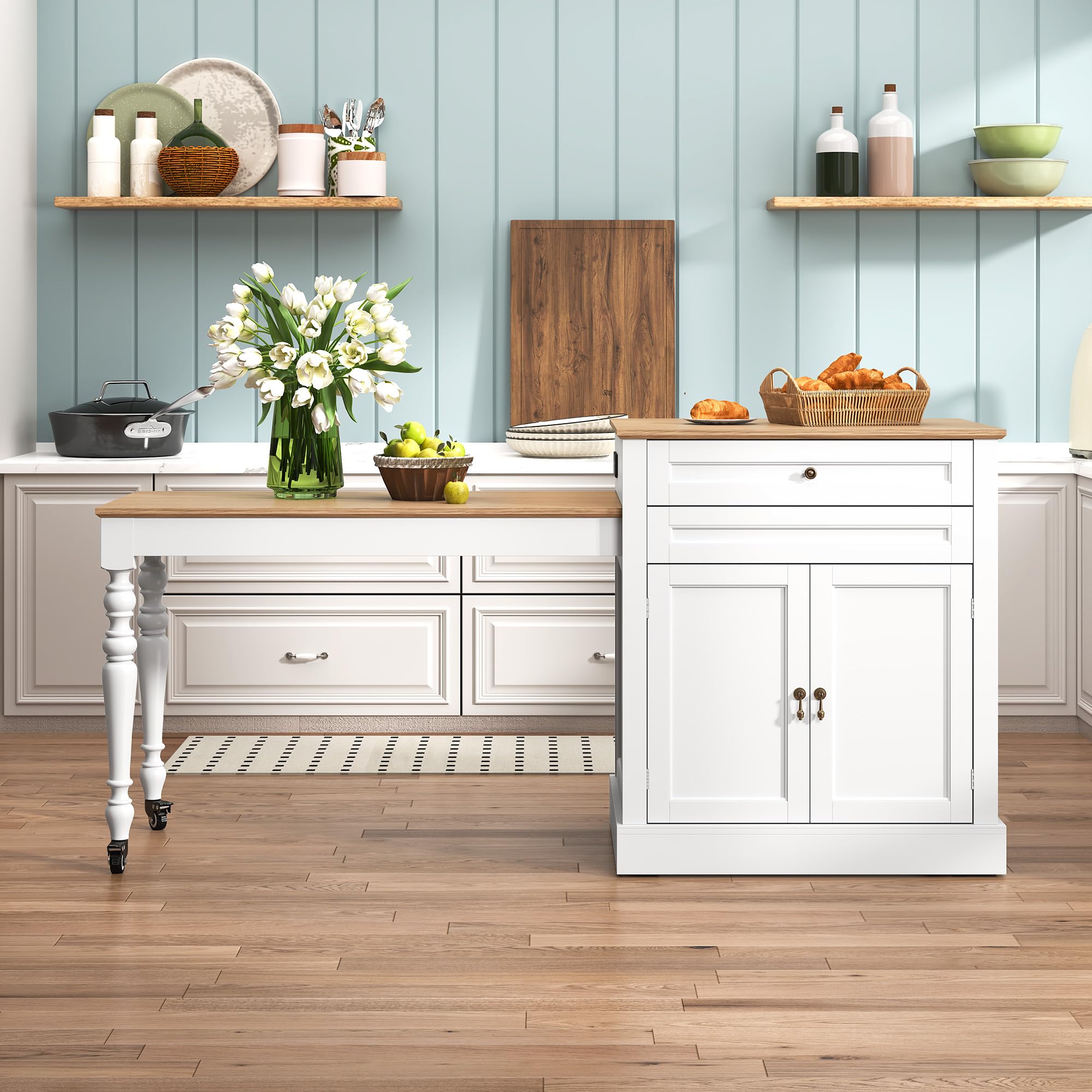 Kitchen Island with Extendable Table for 2-4