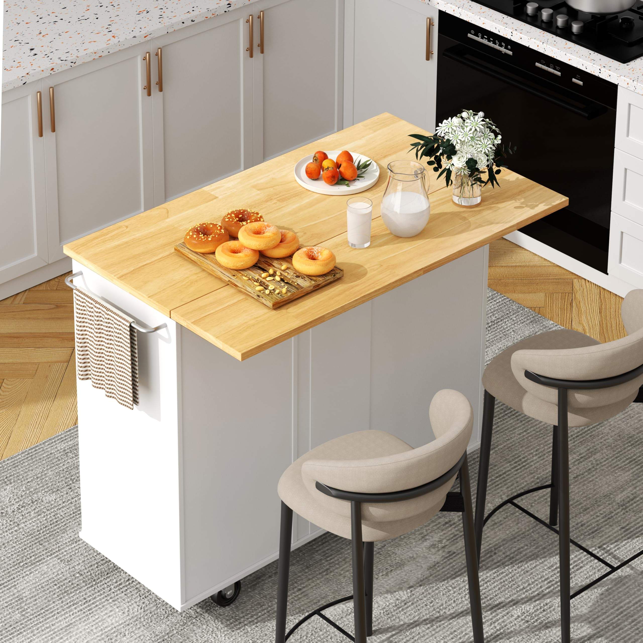 Kitchen Island with Folding Drop Leaf